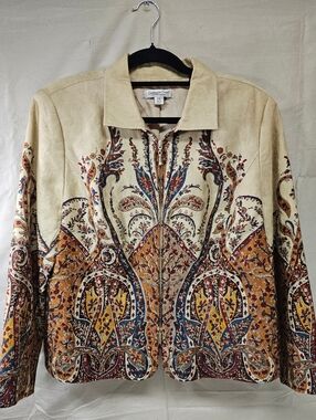 Coldwater Creek Women's Cream Paisley Zip-Front Jacket Size Petite XLarge